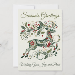 Cartão De Festividades Retrorre Elegante Reindeer Casa Verde Natal Único