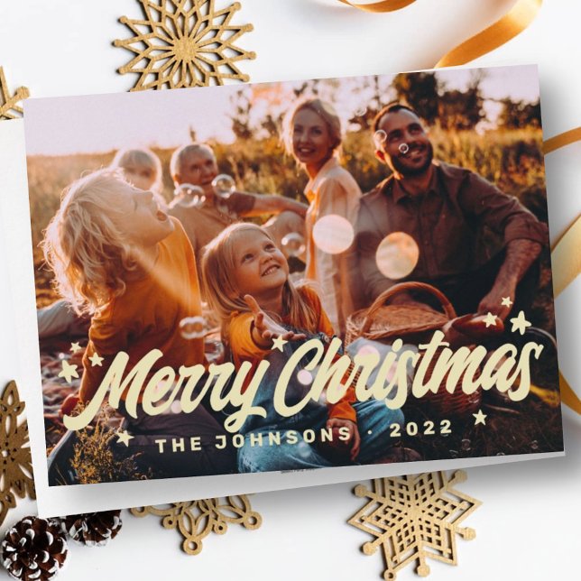 Cartão De Festividades Reuniões Simples Modernas Stars Foto da Família (Criador carregado)