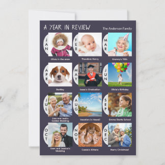 Cartão De Festividades Revisão Anual de 12 Fotos Personalizadas Azul Escu