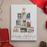 Cartão De Festividades Revisão do Ano de Colagem de Fotos da Árvore de Na<br><div class="desc">Todos os anos eu me encontro com toneladas de fotos e notícias que gostaríamos de compartilhar com a família e os amigos. Eu adoro ver fotos quando as pego durante as férias, decidi que um cartão que pode ser personalizado com suas fotos tesouradas em uma estrutura de árvore de Natal...</div>