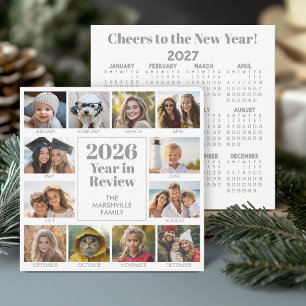 Cartão De Festividades Revisão do Ano em 12 Fotos - 2026 Cinza Branco