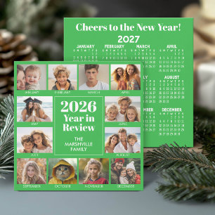 Cartão De Festividades Revisão do Ano em 12 Fotos - 2026 Verde