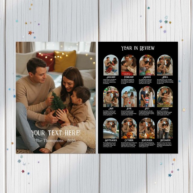 Cartão De Festividades Revisão do Ano em 12 Fotos Família (Year in Review 12 Photo Family Holiday Card)
