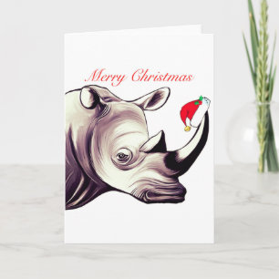Cartão De Festividades Rhinoceros With Santa Hat Christmas Card