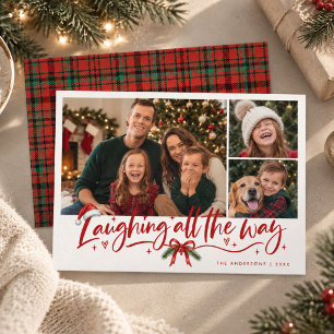 Cartão De Festividades Rindo o Caminho Todo Moderno Três Fotos Natal