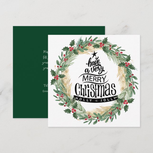 Cartão De Festividades Riqueza Verde Rústica Manuscrito Aquarela Verde Si (Frente/Verso)