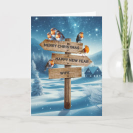 Cartão De Festividades Robins de Natal da Esposa em Cartaz