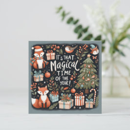 Cartão De Festividades Robins e raposas de árvores de Natal