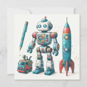 Cartão De Festividades Robô com nave espacial