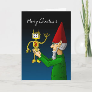 Cartão De Festividades Robô e Elfo de Natal