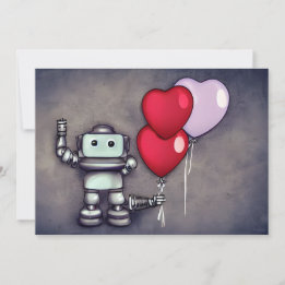 Cartão De Festividades Robôs de IA Corações de Balões de São Valentão
