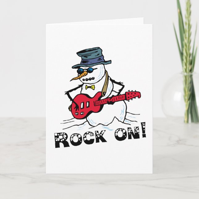 Cartão De Festividades Rock On Snowman Cards (Frente)