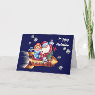 Cartão De Festividades Rocket Santa Custom Greetings Card