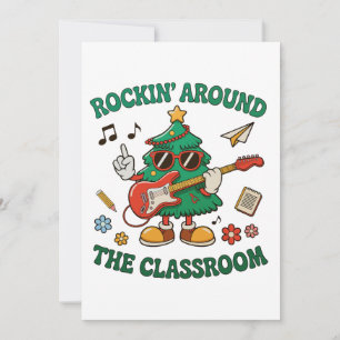 Cartão De Festividades Rockin Around A Árvore De Natal Da Sala De Aula Gu
