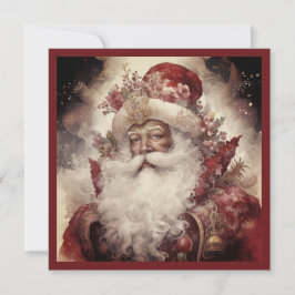 Cartão De Festividades Rococó Papai Noel Preto Barba Branca Céu Estrelado