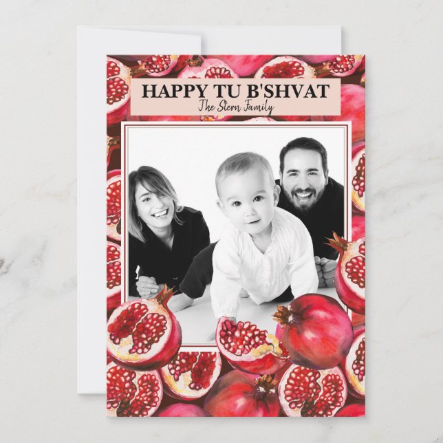 Cartão De Festividades Romã de Foto de Família Personalizada Tu B'shvat  (Frente)