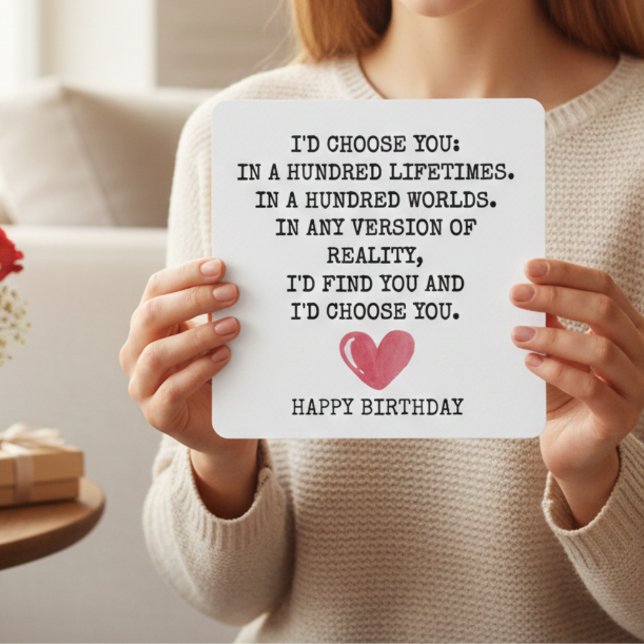 Cartão De Festividades Romantic Birthday Card for Wife – I’d Choose You  (Romantic Birthday Love Card “I’d Choose You in 100 Lifetimes” Heartfelt Husband Card)