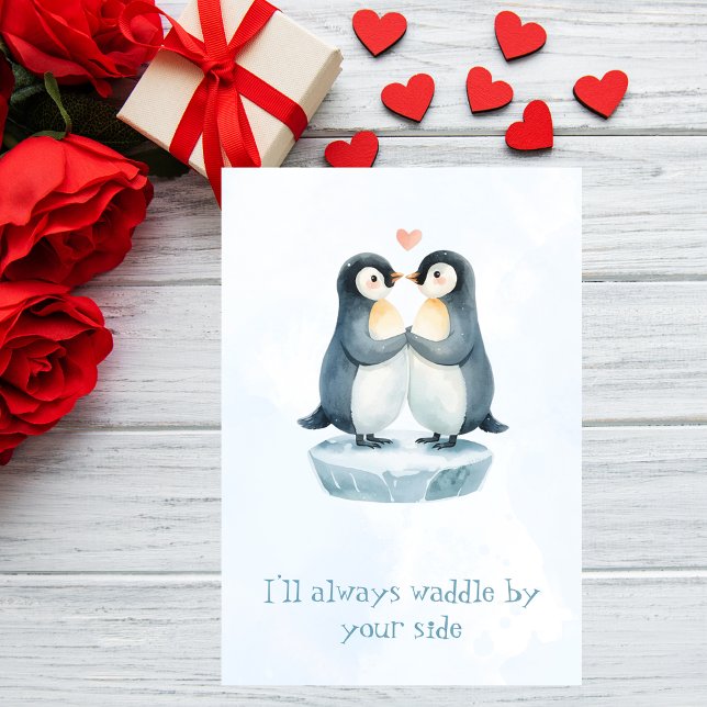 Cartão De Festividades Romantic Love Cute Penguin Valentine’s Day Card (Criador carregado)