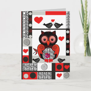 Cartão De Festividades Romantic Valentine's day card with Owl & Lovebirds