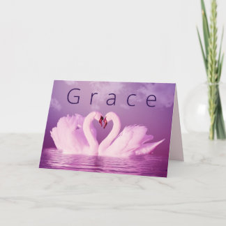 Cartão De Festividades Romântica Grace Swans Purple Pink Personalizado