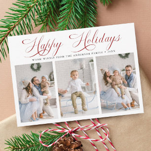 Cartão De Festividades Romântica Red Script Happy Holidays 3 Foto