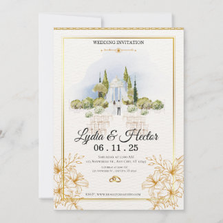 Cartão De Festividades -Romântico-Rosa-Aquarela-Florais-Casal-Casamento-