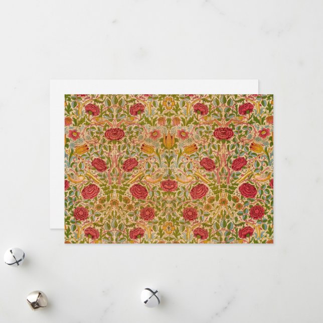 Cartão De Festividades Rosa, 1883, por William Morris (Frente/Verso In Situ)
