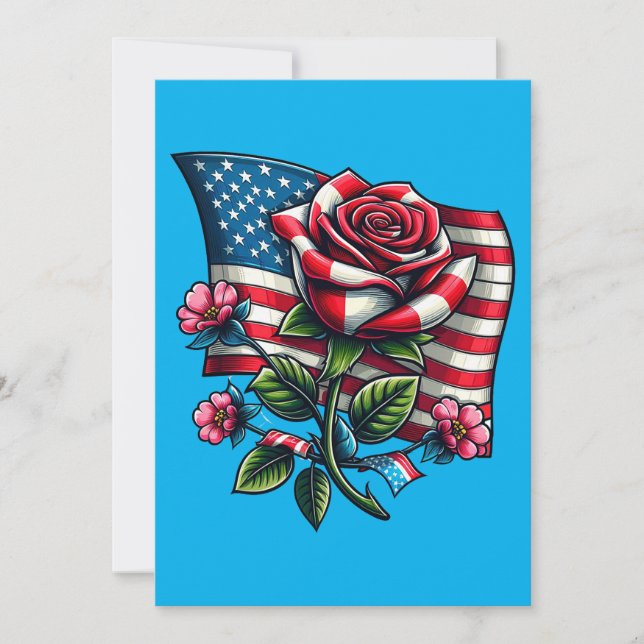 Cartão De Festividades Rosa de Arte Patriótica Americana (Frente)