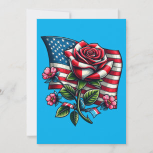 Cartão De Festividades Rosa de Arte Patriótica Americana