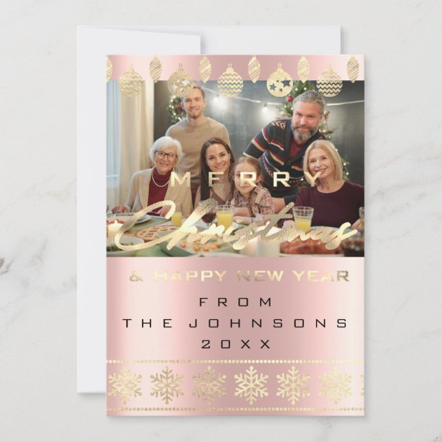 Cartão De Festividades Rosa de Feliz ano novo de Natal Feliz (Frente)