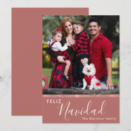 Cartão De Festividades Rosa de Foto Personalizada de Feliz Navidad, Doura