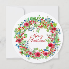Cartão De Festividades Rosa de Natal Watercolor Wreath