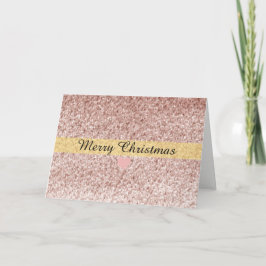 Cartão De Festividades Rosa Dourado Faux Glitter Feliz Natal