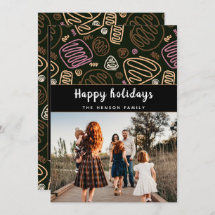 Cartão De Festividades Rosa Festivo Uma Arte de Linha da Família de Natal