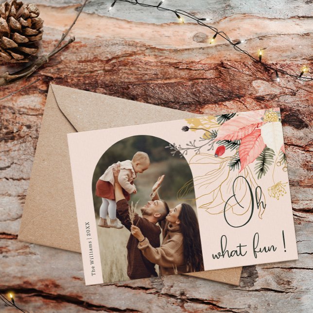 Cartão De Festividades Rosa Floral Moderno de inverno Oh Que Foto Diverti (Criador carregado)