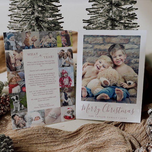 Cartão De Festividades Rosa Mínimo Que Natal De Colagem De Fotos De Um An (Criador carregado)