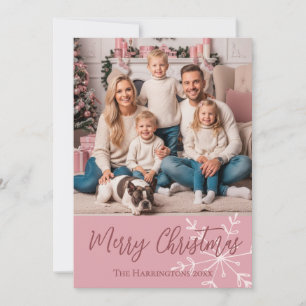 Cartão De Festividades Rosa Pink Photo Merry Christmas Script Family Name