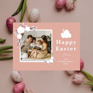 Cartão De Festividades Rosa Poeira Chic Floral Páscoa Foto Lembrança