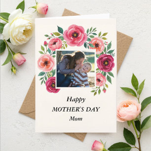 Cartão De Festividades Rosa Verde Floral Burgundy do Dia das Mães