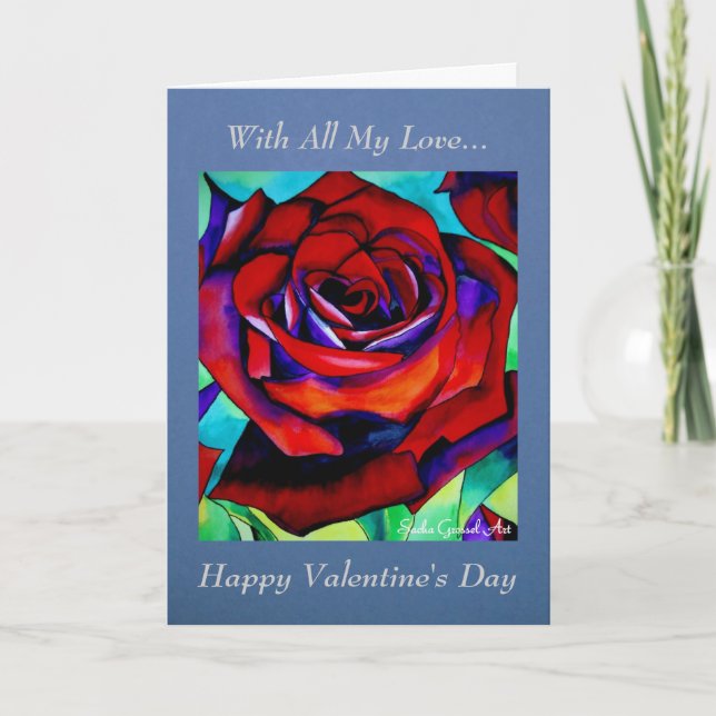 Cartão De Festividades Rosa vermelha Com Todo Meu Namorados De Amor (Frente)