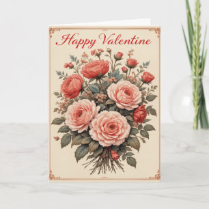 Cartão De Festividades Rosa Vintage Dia dos Namorados Floral Romântico