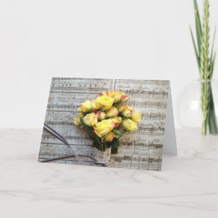 Cartão De Festividades Rosas amarelas no Namorados de música antiga