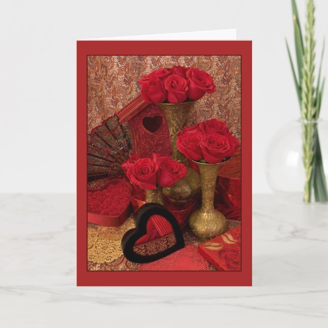 Cartão De Festividades Rosas Bordados I (Frente)