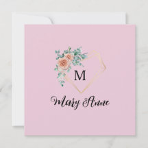 Rosas Cor-de-Rosa Antigas Coração Dourado Monogram