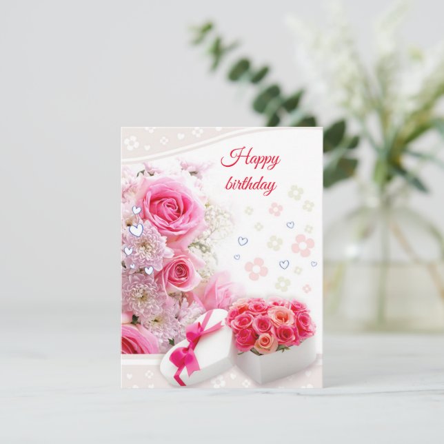 Cartão De Festividades Rosas de aniversário (Em pé/Frente)