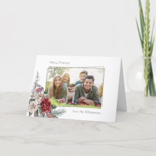 Cartão De Festividades Rosas de Aquarela Elegante, Pino e Foto de Quadro