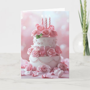 Cartão De Festividades Rosas de Bolo de Aniversário Rosa