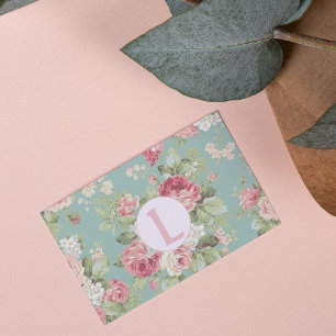 Cartão De Festividades Rosas de repolho Aqua Padrão Floral Vintage