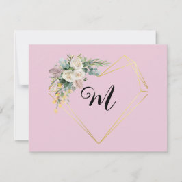 Cartão De Festividades Rosas Pink Brancas Vintage Coração Dourado Monogra