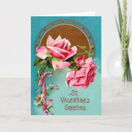 Cartão De Festividades Rosas Rosa do Namorados Vintage e margaridas branc
